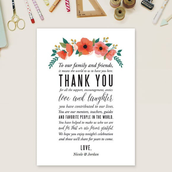 Watercolor Floral Thank You Message Card By Basic Invite