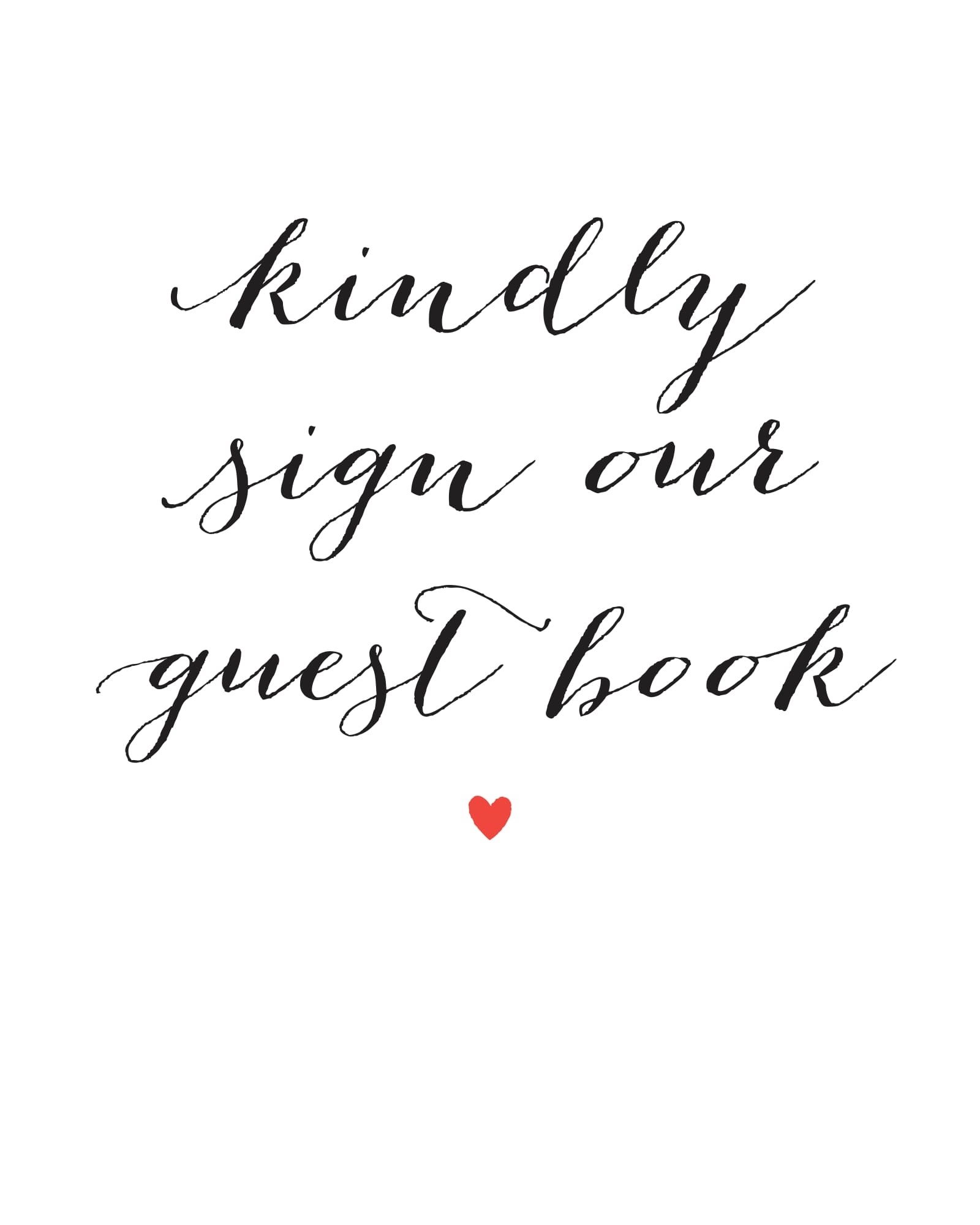 Script Heart Guest Book Sign Printables by Basic Invite